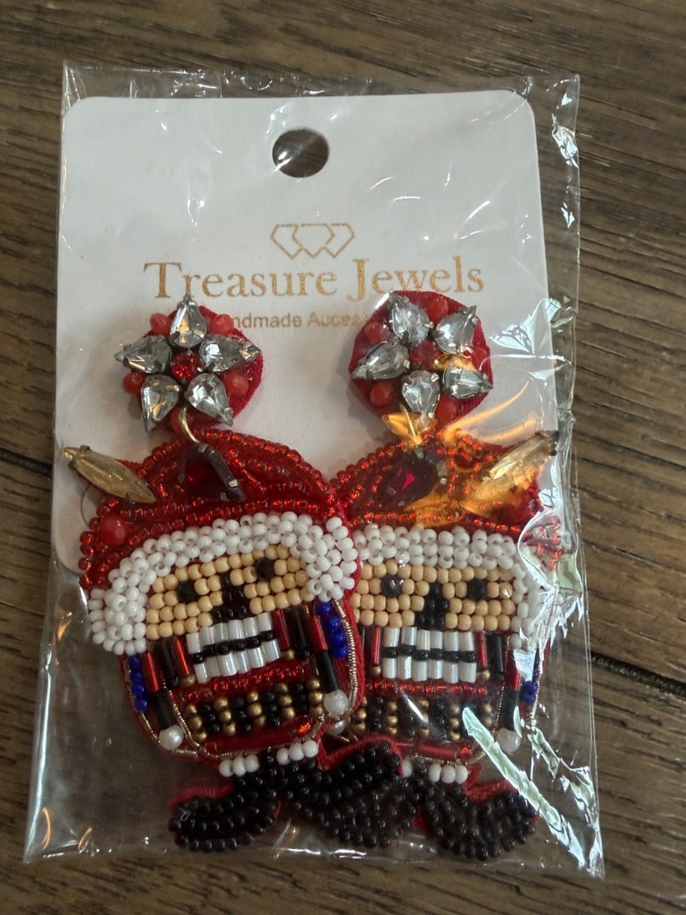 Treasure Jewels Red Beaded Nutcracker Statement Earrings
